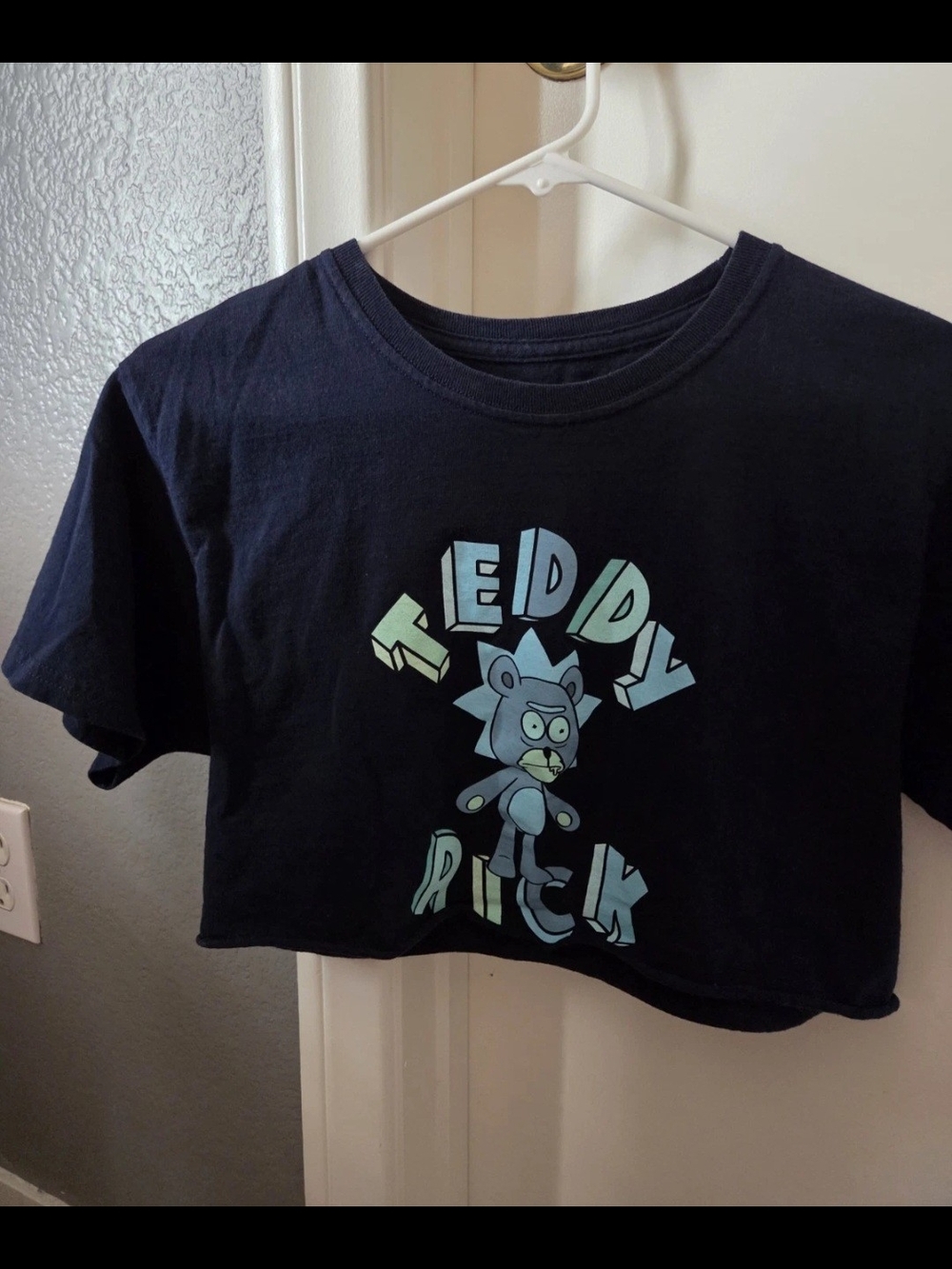Navy Blue Teddy Graphic Crop Top